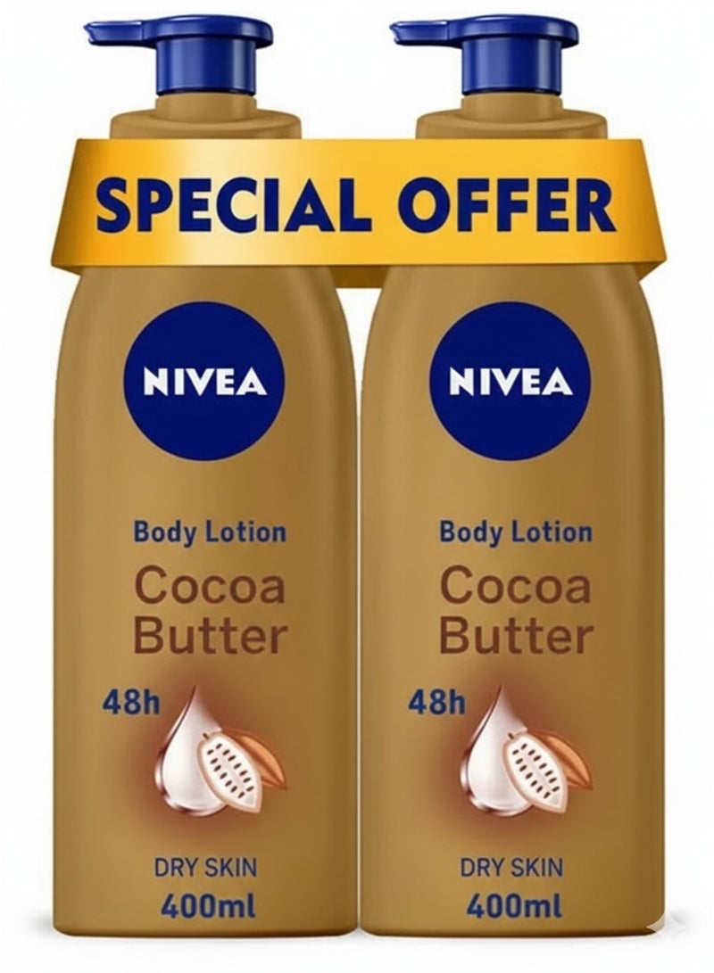 Nivea Cocoa Butter Body Lotion, Vitamin E, Dry Skin, 400ml, Pack of 2 400ml